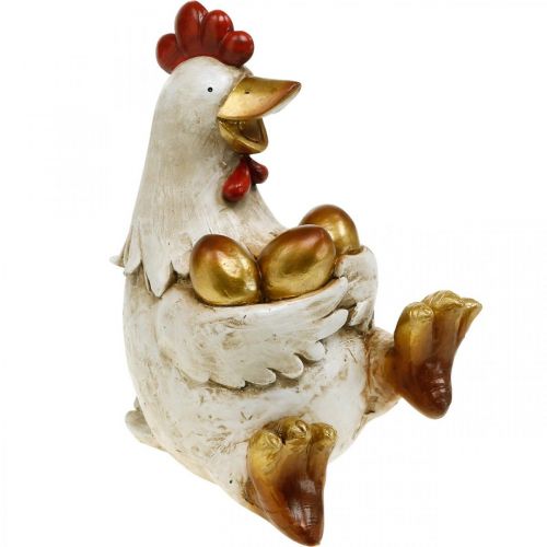 Floristik24 Easter chicken, decorative hen, chicken with golden eggs, Easter figure H24cm