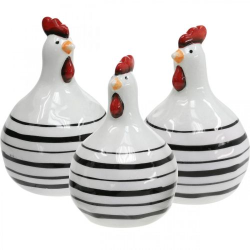 Product Decorative Chicken Ceramic White with Black Stripes Round Ø 7cm H11cm 3 pcs