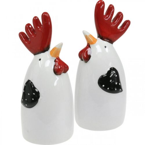 Floristik24 Ceramic Chicken Red White Rooster Table Decoration 7×6×15cm 2 pcs