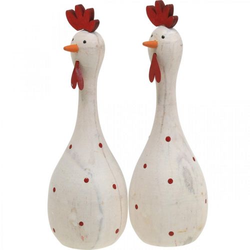 Decorative chicken wood white decorative figure Easter Ø5cm H15cm 2pcs