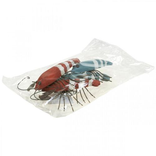 Product Lobster wood and metal maritime decoration red/blue L16cm 4pcs