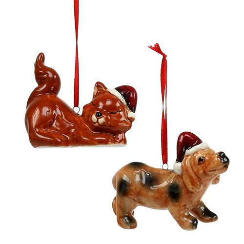Floristik24 Christmas Tree Decorations Cat and dog with hat 2pcs
