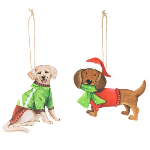 Set of 2 Metal Dog Christmas Tree Ornaments with Scarf and Hat, 12cm | Floristik24.co.uk