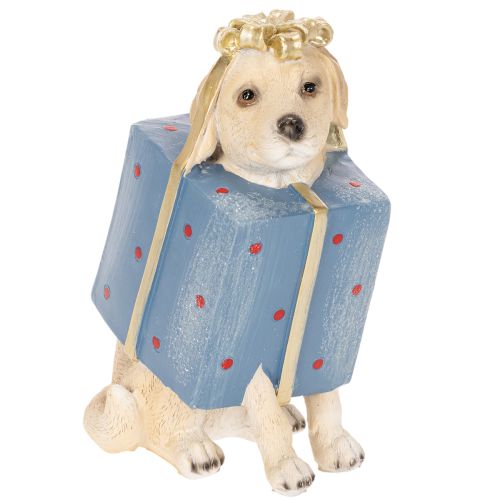 Dekofigur Sitting Puppy in Gift Box Resin 20cm