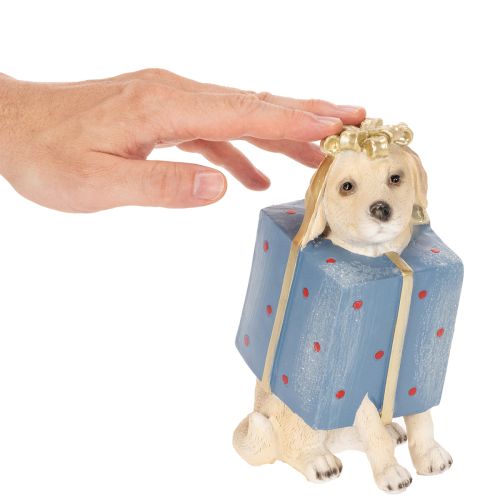 Dekofigur Sitting Puppy in Gift Box Resin 20cm | Floristik24.co.uk