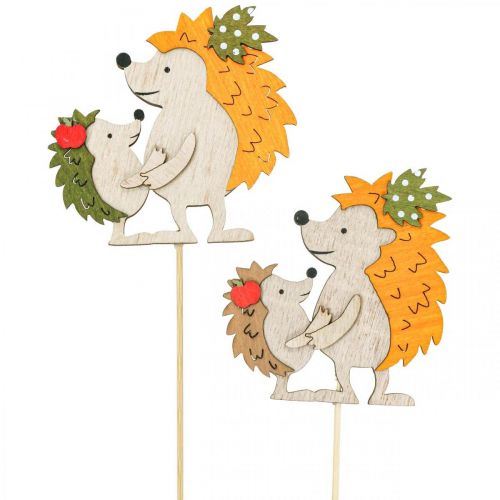 Flower stick hedgehog with child autumn decoration wood 8.5cm 8pcs