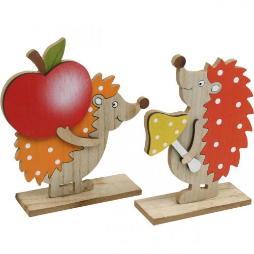 Floristik24 Autumn figure, hedgehog with apple and mushroom, wood decoration orange / red H24 / 23.5cm set of 2