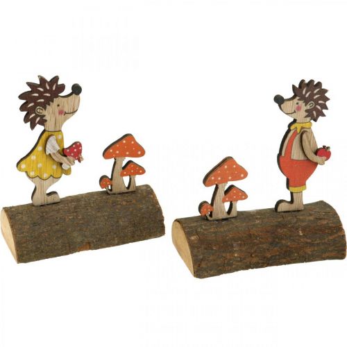 Floristik24 Hedgehog with mushrooms Autumn figure wooden hedgehog Yellow/Orange H11cm Set of 6