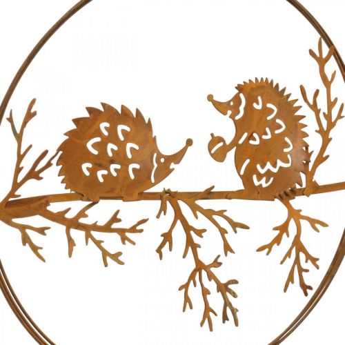 Product Metal pendant, hedgehog on branch, autumn decoration, decorative ring rust Ø15.5cm 3 pcs
