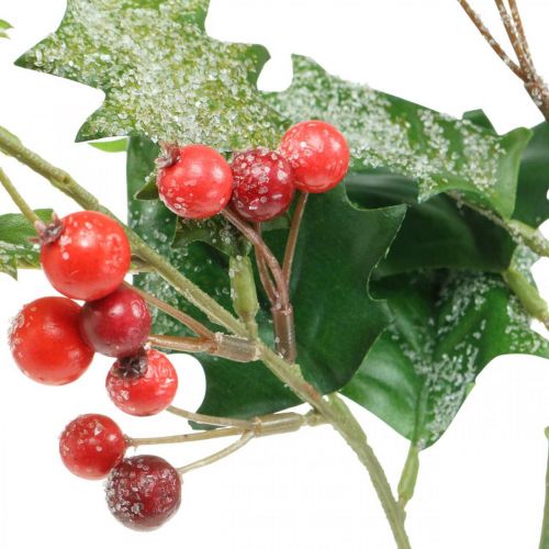 Product Artificial holly branch, winter berries, Christmas decorations, holly snow-covered green, red L63cm