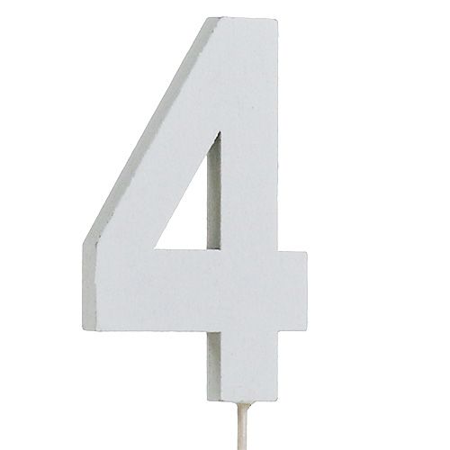 Floristik24 Anniversary number "4" on the staff white L27cm 10pcs