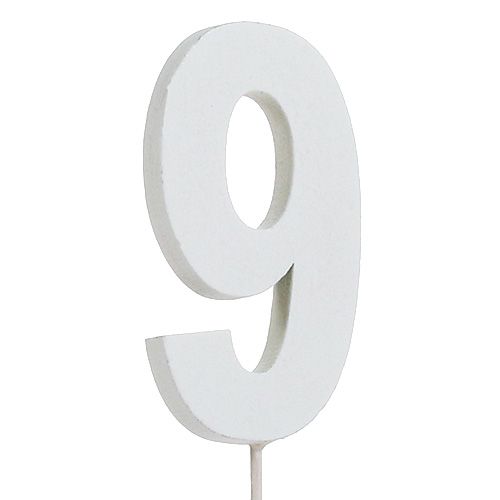 Floristik24 Anniversary number &quot;9&quot; on the stick white L27cm 10pcs