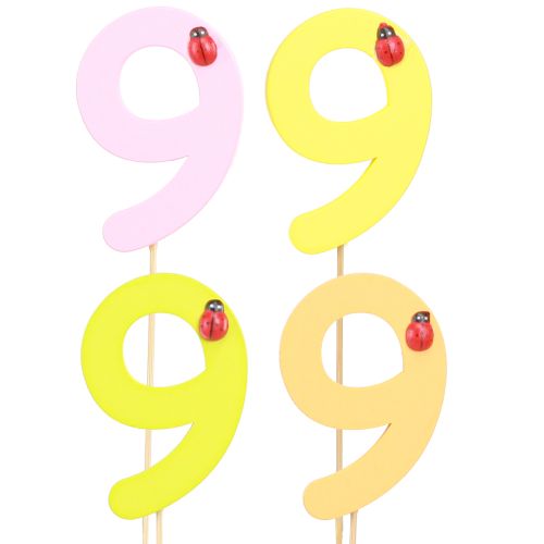 Floristik24 Anniversary number &quot;9&quot; on stick number plug colored wood 7.5 cm 16 pieces
