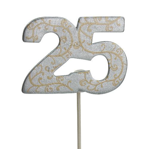 Floristik24 Anniversary number "25" made of wood silver 36pcs