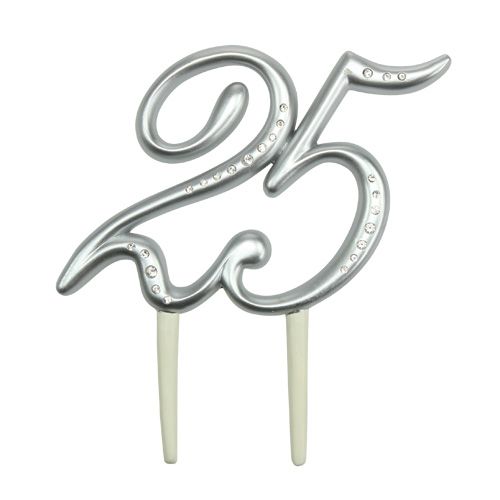 Floristik24 Number "25" to plug silver 15.5cm