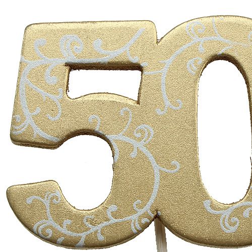 Floristik24 Wood number "50" on the staff gold 36pcs