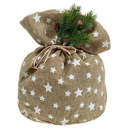 Floristik24 Jute sack with stars 23cm x 23cm H35cm natural