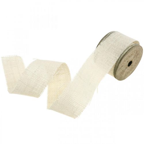 Product Natural jute ribbon, deco ribbon, natural fiber jute bleached, white W45mm L3m