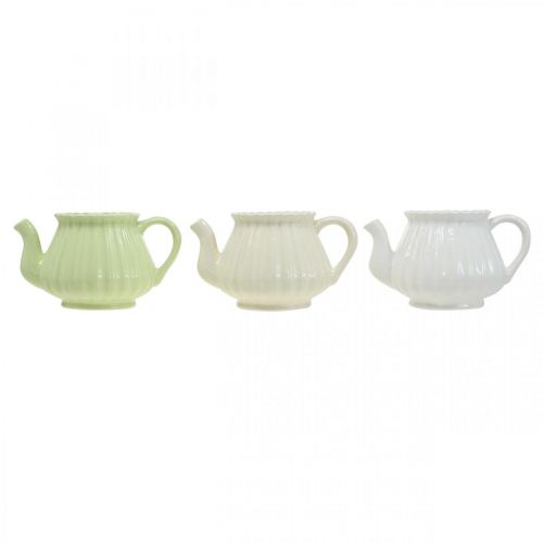 Floristik24 Decorative ceramic coffee pot, plant pot green, white, cream L19cm Ø7.5cm