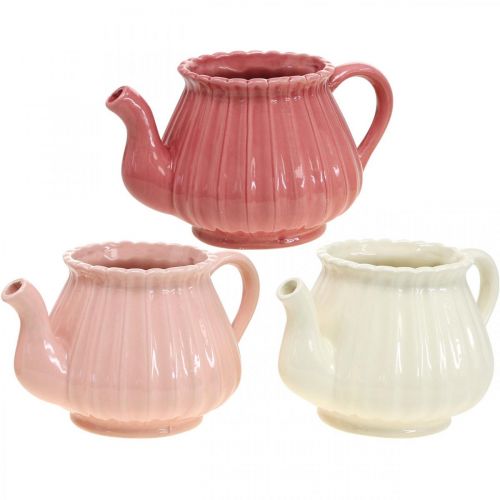 Floristik24 Decorative teapot ceramic plant pot pink, red, white L19cm 3pcs