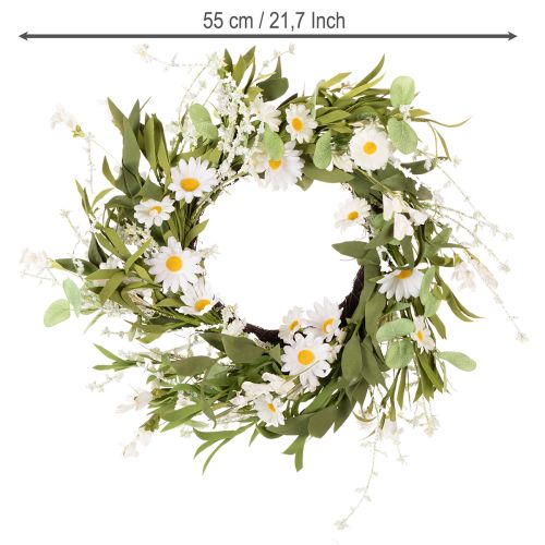 Product Artificial daisy wreath, natural look and durable, for door and wall decoration, 55cm