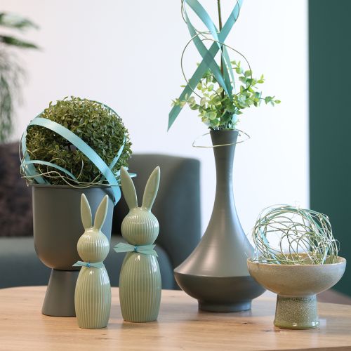 Product Ceramic Easter bunny figurine in pastel green, table decoration, 22cm, 2 pieces