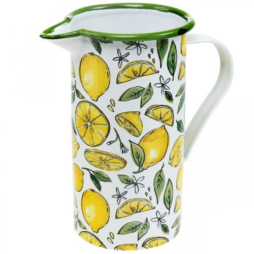 Floristik24 Enamel jug, Mediterranean decoration, jug with lemon pattern H19.5cm Ø9cm