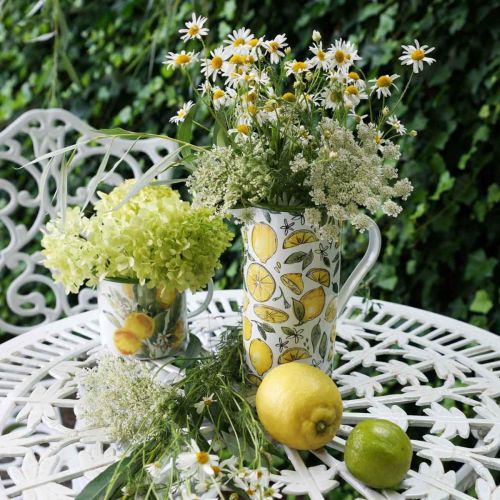 Product Enamel jug, Mediterranean decoration, jug with lemon pattern H19.5cm Ø9cm