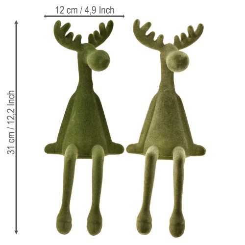 Product Sitting moose flocked Shelf sitters Christmas Green 31cm 2pcs