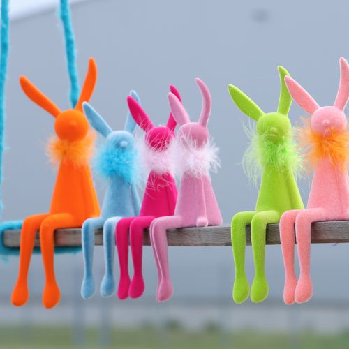 Product Easter bunny decoration, shelf sitter with feather boa for sideboard or shelf, 36cm, 2 pieces