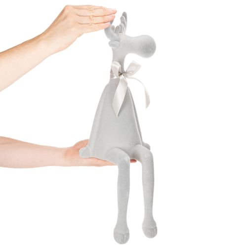 Reindeer Christmas Figure with Long Legs, Grey, 54cm, Flocked, Indoor Edge Decoration | Floristik24.co.uk