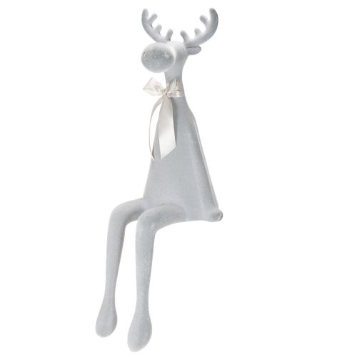 Beflocked Grey Elk Figurine with Bow, 80cm Sitting Edge Decoration buy online | Floristik24.co.uk