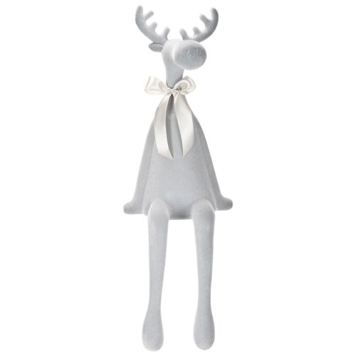 Beflocked Grey Elk Figurine with Bow, 80cm Sitting Edge Decoration | Floristik24.co.uk