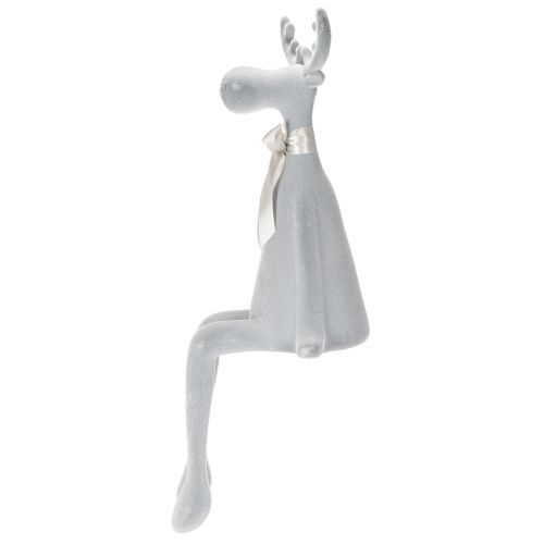 Beflocked Grey Elk Figurine with Bow, 80cm Sitting Edge Decoration | Floristik24.co.uk