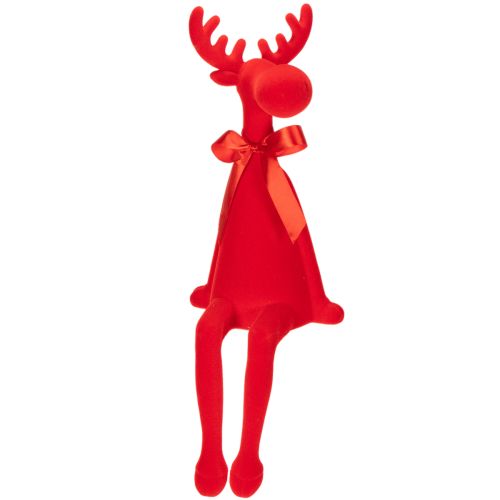 Red Flocked Sitting Elk Figurine with Bow, 54 cm, Indoor Decoration buy online | Floristik24.co.uk
