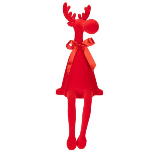 Red Flocked Sitting Elk Figurine with Bow, 54 cm, Indoor Decoration | Floristik24.co.uk