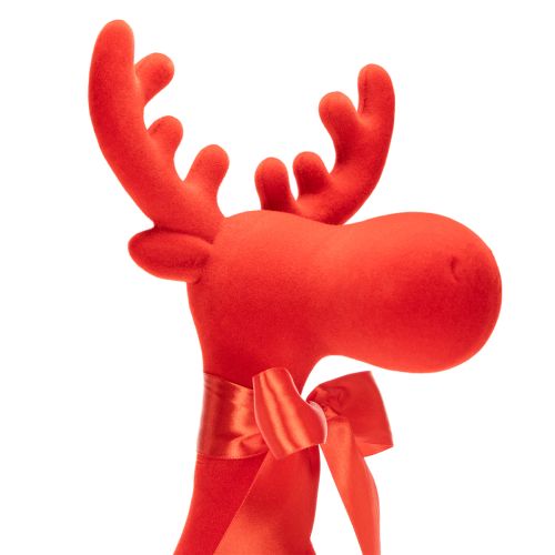 Red Flocked Sitting Reindeer Figurine with Bow 80cm | Floristik24.co.uk