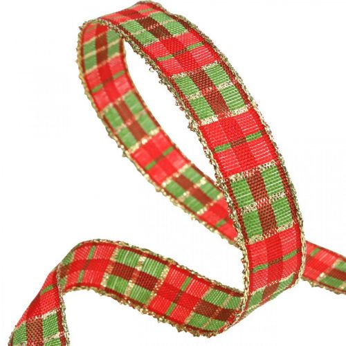 Floristik24 Checked ribbon Christmas ribbon checked 15mm 20m