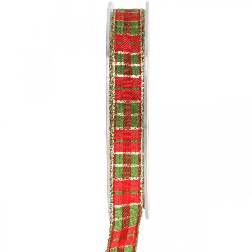 Floristik24 Checked ribbon Christmas ribbon checked 15mm 20m