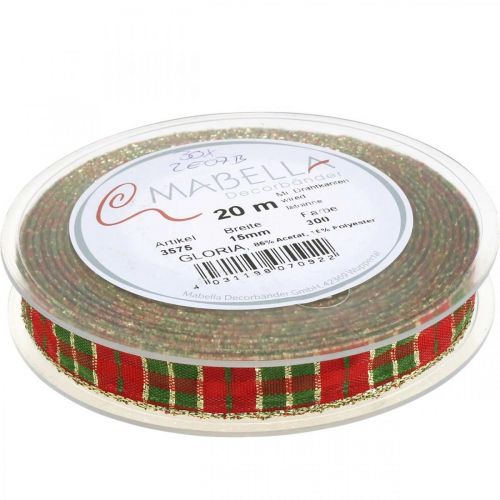 Floristik24 Checked ribbon Christmas ribbon checked 15mm 20m
