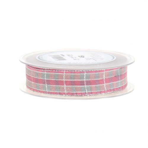 Floristik24 Karoband with mica rose-silver 25mm 15m