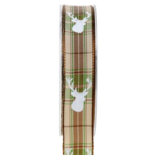 Floristik24 Check ribbon with deer head brown 25mm 20m