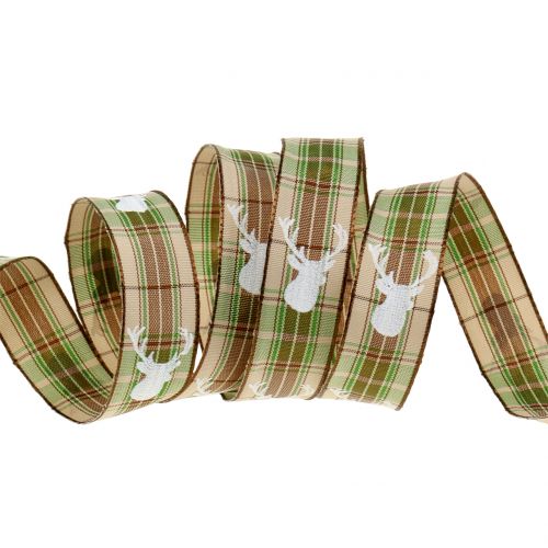 Product Check ribbon with deer head brown 25mm 20m