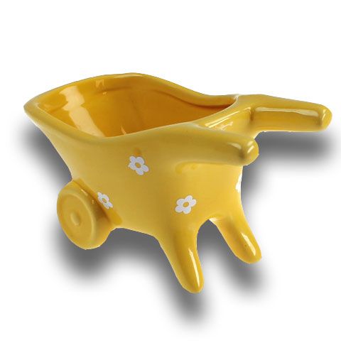 Floristik24 Ceramic Wheelbarrow Yellow 16.5 cm
