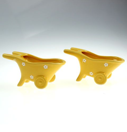 Floristik24 Ceramic Wheelbarrow Yellow 16.5 cm