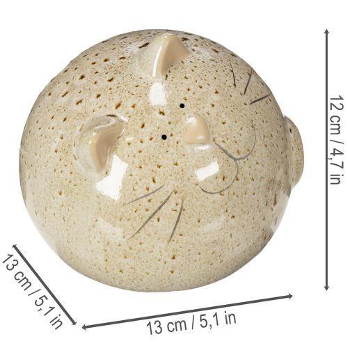 Product Ceramic Cat Decorative Figurine, Round Design for Living Room or Bedroom, 13cm, 2 Pieces