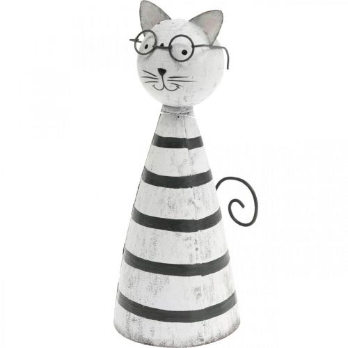 Cat with glasses, decorative figure to place, cat figure metal black and white H16cm Ø7cm