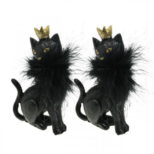 Floristik24 Decorative figure cat polyresin with crown black gold H12.5cm 2pcs