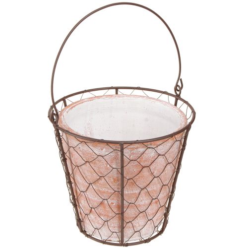 Floristik24 Ceramic Flowerpot Basket Handle Metal Brown Ø18cm