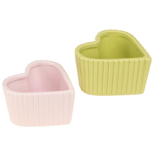 Floristik24 Ceramic Decoration Hearts Pastel Green Pink 11×10×6cm 4 pcs